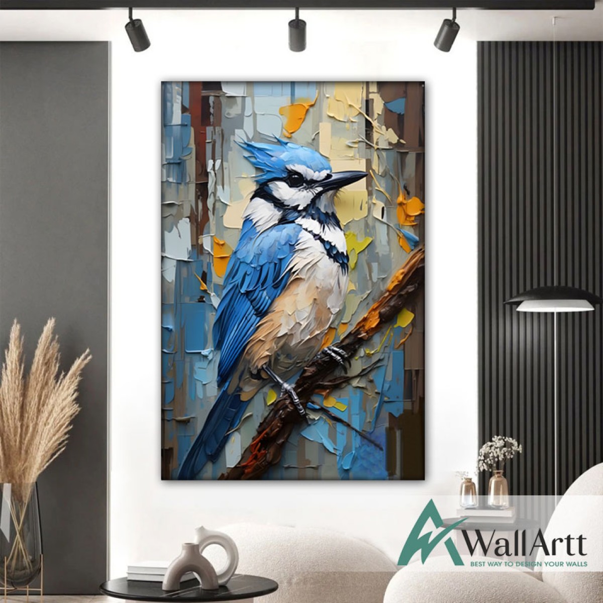 Abstract Blue Bird 3D Heavy Textured Partial Oil Painting